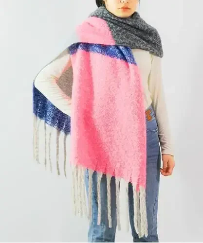 Wander Agio Winter Warm Scarf for Women Long Shawl Large Scarves Cold Weather Thick Blanket Scarfs Color Matching - 2