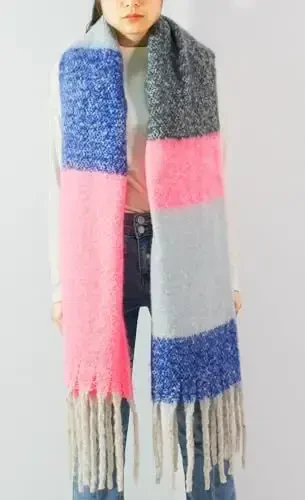 Wander Agio Winter Warm Scarf for Women Long Shawl Large Scarves Cold Weather Thick Blanket Scarfs Color Matching - 3