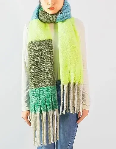 Wander Agio Winter Warm Scarf for Women Long Shawl Large Scarves Cold Weather Thick Blanket Scarfs Color Matching - 3