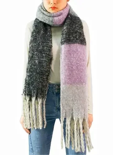Wander Agio Winter Warm Scarf for Women Long Shawl Large Scarves Cold Weather Thick Blanket Scarfs Color Matching - 1