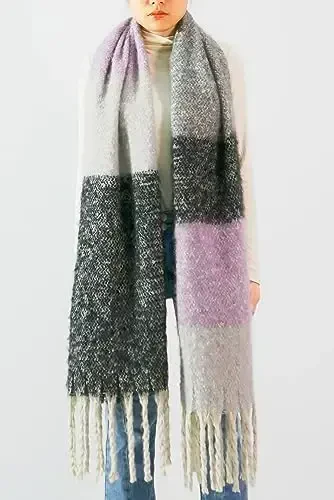 Wander Agio Winter Warm Scarf for Women Long Shawl Large Scarves Cold Weather Thick Blanket Scarfs Color Matching - 4