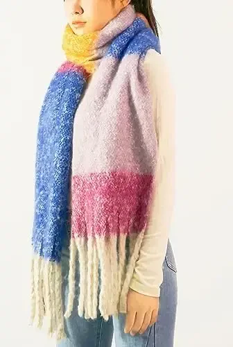 Wander Agio Winter Warm Scarf for Women Long Shawl Large Scarves Cold Weather Thick Blanket Scarfs Color Matching - 2