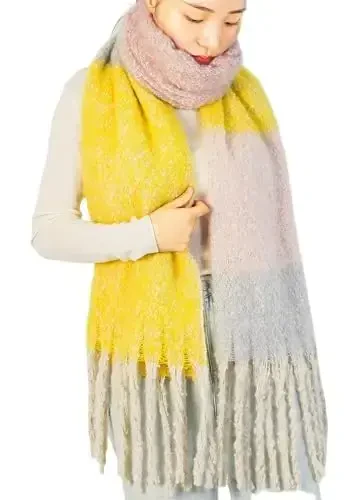 Wander Agio Winter Warm Scarf for Women Long Shawl Large Scarves Cold Weather Thick Blanket Scarfs Color Matching - MODAZONE