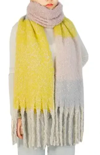 Wander Agio Winter Warm Scarf for Women Long Shawl Large Scarves Cold Weather Thick Blanket Scarfs Color Matching - 2