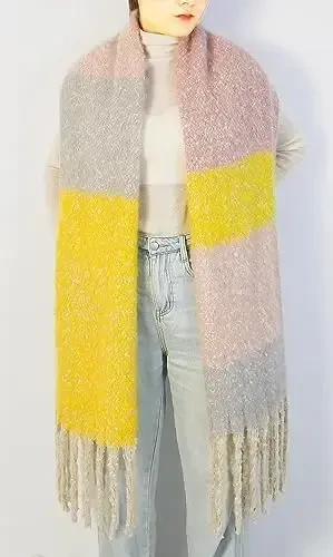 Wander Agio Winter Warm Scarf for Women Long Shawl Large Scarves Cold Weather Thick Blanket Scarfs Color Matching - 3