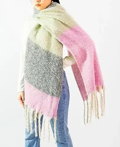 Wander Agio Winter Warm Scarf for Women Long Shawl Large Scarves Cold Weather Thick Blanket Scarfs Color Matching - 4