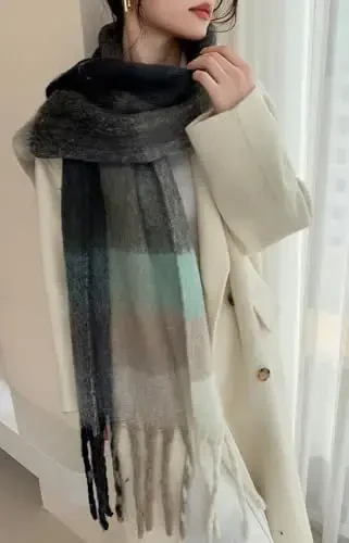 Wander Agio Winter Women Warm Scarf Long Shawl Large Scarves Cold Weather Thick Blanket Scarfs Colorful Plaid - 5