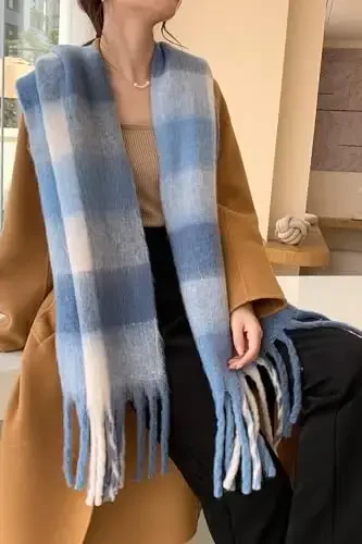 Wander Agio Winter Women Warm Scarf Long Shawl Large Scarves Cold Weather Thick Blanket Scarfs Colorful Plaid - 3