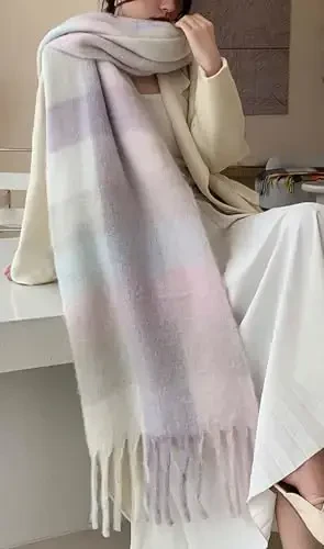 Wander Agio Winter Women Warm Scarf Long Shawl Large Scarves Cold Weather Thick Blanket Scarfs Colorful Plaid - 4