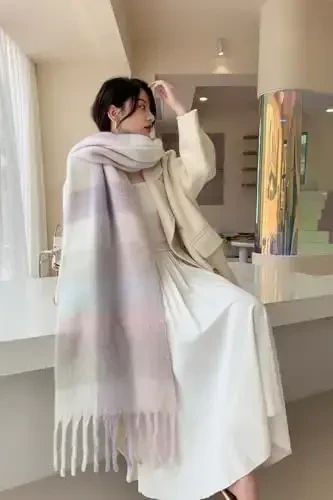 Wander Agio Winter Women Warm Scarf Long Shawl Large Scarves Cold Weather Thick Blanket Scarfs Colorful Plaid - 5