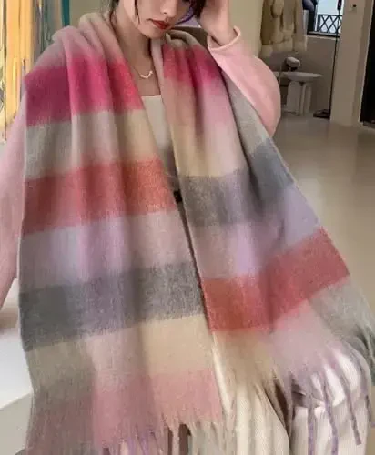 Wander Agio Winter Women Warm Scarf Long Shawl Large Scarves Cold Weather Thick Blanket Scarfs Colorful Plaid - 4