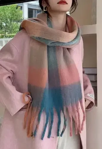 Wander Agio Winter Women Warm Scarf Long Shawl Large Scarves Cold Weather Thick Blanket Scarfs Colorful Plaid - 2