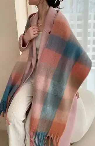 Wander Agio Winter Women Warm Scarf Long Shawl Large Scarves Cold Weather Thick Blanket Scarfs Colorful Plaid - 4