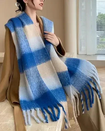 Wander Agio Winter Women Warm Scarf Long Shawl Large Scarves Cold Weather Thick Blanket Scarfs Colorful Plaid - 3