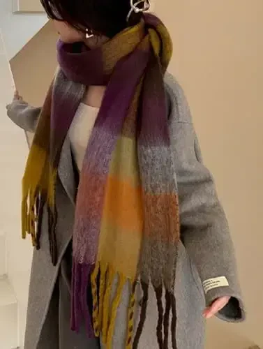 Wander Agio Winter Women Warm Scarf Long Shawl Large Scarves Cold Weather Thick Blanket Scarfs Colorful Plaid - 2