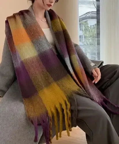 Wander Agio Winter Women Warm Scarf Long Shawl Large Scarves Cold Weather Thick Blanket Scarfs Colorful Plaid - 3