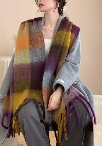Wander Agio Winter Women Warm Scarf Long Shawl Large Scarves Cold Weather Thick Blanket Scarfs Colorful Plaid - 4