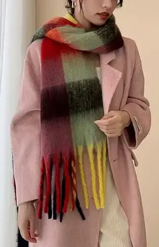 Wander Agio Winter Women Warm Scarf Long Shawl Large Scarves Cold Weather Thick Blanket Scarfs Colorful Plaid - 2