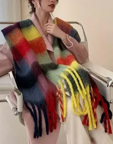 Wander Agio Winter Women Warm Scarf Long Shawl Large Scarves Cold Weather Thick Blanket Scarfs Colorful Plaid - 3