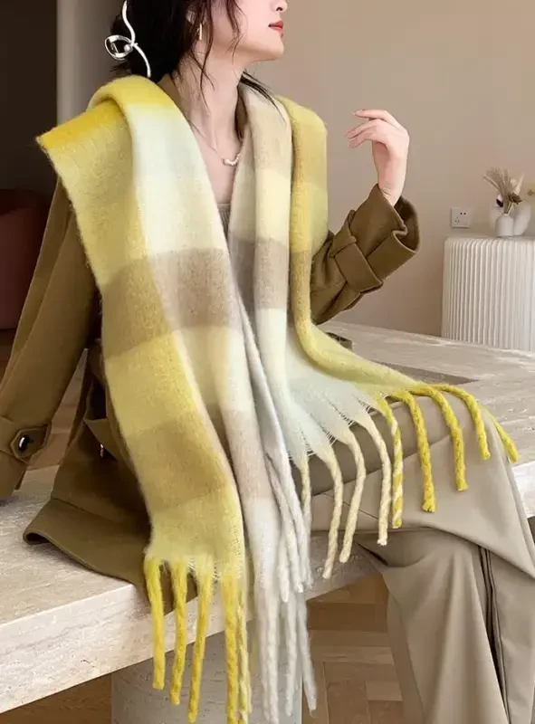 Wander Agio Winter Women Warm Scarf Long Shawl Large Scarves Cold Weather Thick Blanket Scarfs Colorful Plaid - 4