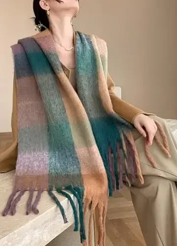 Wander Agio Winter Women Warm Scarf Long Shawl Large Scarves Cold Weather Thick Blanket Scarfs Colorful Plaid - 3