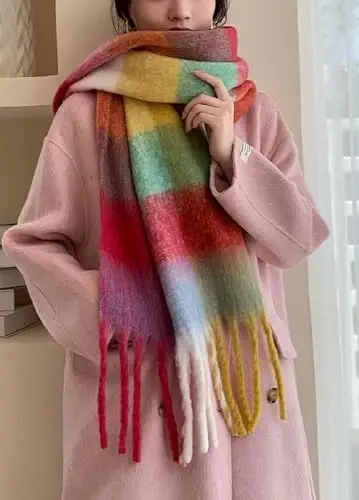 Wander Agio Winter Women Warm Scarf Long Shawl Large Scarves Cold Weather Thick Blanket Scarfs Colorful Plaid - 3