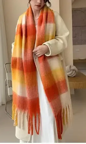 Wander Agio Winter Women Warm Scarf Long Shawl Large Scarves Cold Weather Thick Blanket Scarfs Colorful Plaid - 3