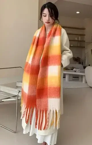 Wander Agio Winter Women Warm Scarf Long Shawl Large Scarves Cold Weather Thick Blanket Scarfs Colorful Plaid - 4