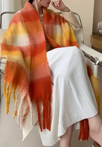 Wander Agio Winter Women Warm Scarf Long Shawl Large Scarves Cold Weather Thick Blanket Scarfs Colorful Plaid - 2