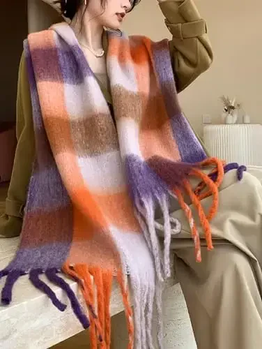 Wander Agio Winter Women Warm Scarf Long Shawl Large Scarves Cold Weather Thick Blanket Scarfs Colorful Plaid - 3