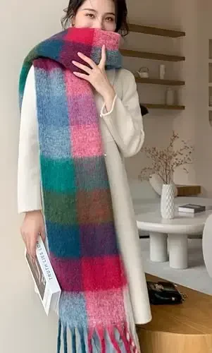 Wander Agio Winter Women Warm Scarf Long Shawl Large Scarves Cold Weather Thick Blanket Scarfs Colorful Plaid - WANDER AGIO (1)