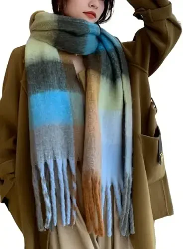Wander Agio Winter Women Warm Scarf Long Shawl Large Scarves Cold Weather Thick Blanket Scarfs Colorful Plaid - 1