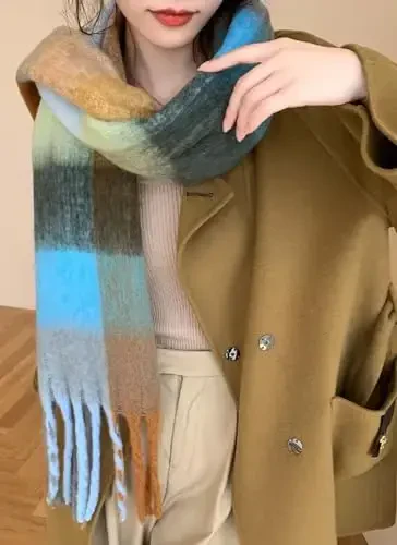 Wander Agio Winter Women Warm Scarf Long Shawl Large Scarves Cold Weather Thick Blanket Scarfs Colorful Plaid - 2