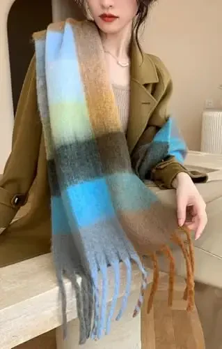Wander Agio Winter Women Warm Scarf Long Shawl Large Scarves Cold Weather Thick Blanket Scarfs Colorful Plaid - 4