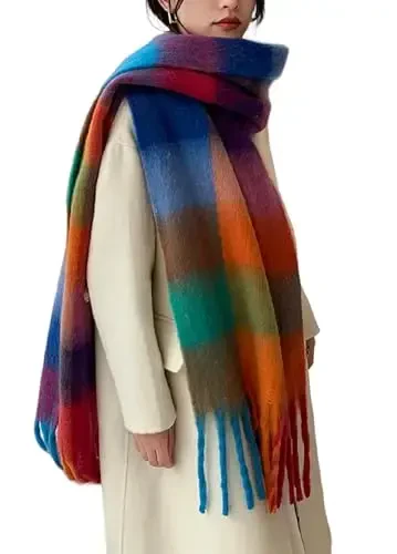 Wander Agio Winter Women Warm Scarf Long Shawl Large Scarves Cold Weather Thick Blanket Scarfs Colorful Plaid - 1