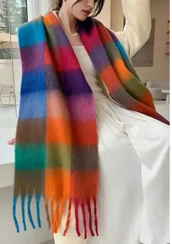 Wander Agio Winter Women Warm Scarf Long Shawl Large Scarves Cold Weather Thick Blanket Scarfs Colorful Plaid - WANDER AGIO (1)
