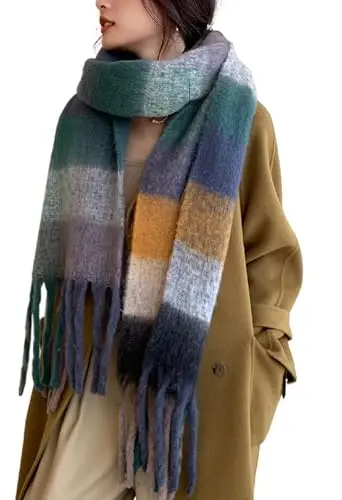 Wander Agio Winter Women Warm Scarf Long Shawl Large Scarves Cold Weather Thick Blanket Scarfs Colorful Plaid - 1