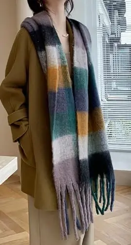 Wander Agio Winter Women Warm Scarf Long Shawl Large Scarves Cold Weather Thick Blanket Scarfs Colorful Plaid - 4