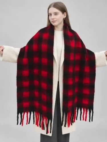 Wander Agio Winter Women Warm Scarf Long Shawl Large Scarves Cold Weather Thick Blanket Scarfs Colorful Plaid - 3
