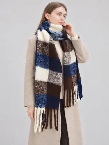 Wander Agio Winter Women Warm Scarf Long Shawl Large Scarves Cold Weather Thick Blanket Scarfs Colorful Plaid - 3