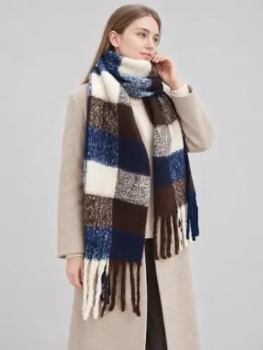 Wander Agio Winter Women Warm Scarf Long Shawl Large Scarves Cold Weather Thick Blanket Scarfs Colorful Plaid - 3