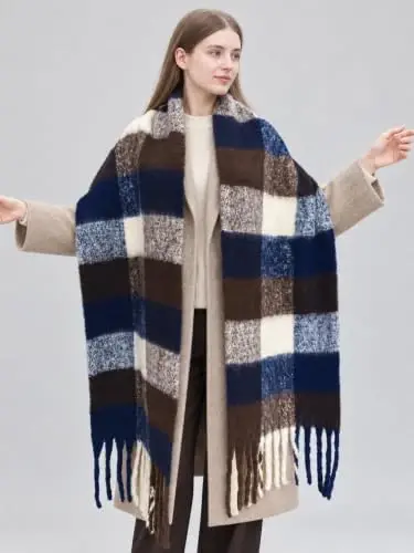 Wander Agio Winter Women Warm Scarf Long Shawl Large Scarves Cold Weather Thick Blanket Scarfs Colorful Plaid - 4
