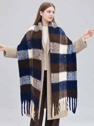 Wander Agio Winter Women Warm Scarf Long Shawl Large Scarves Cold Weather Thick Blanket Scarfs Colorful Plaid - 4