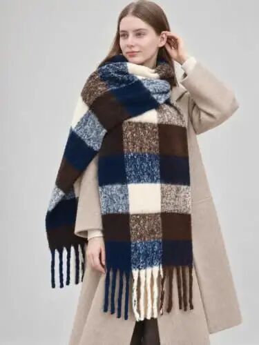 Wander Agio Winter Women Warm Scarf Long Shawl Large Scarves Cold Weather Thick Blanket Scarfs Colorful Plaid - Wander Agio (1)