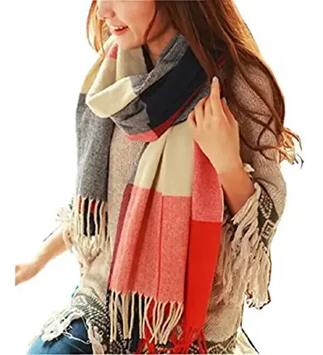 Wander Agio Women's Fashion Long Shawl Big Grid Winter Warm Lattice Large Scarf - MODAZONE