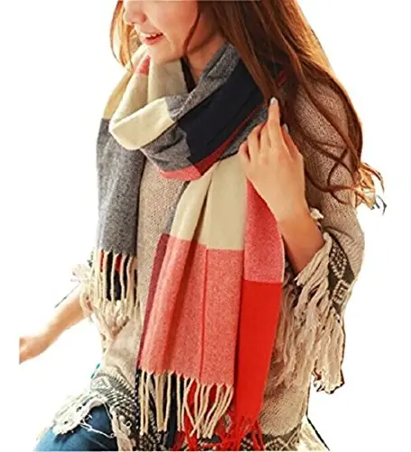 Wander Agio Women's Fashion Long Shawl Big Grid Winter Warm Lattice Large Scarf - WANDER