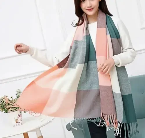 Wander Agio Women's Fashion Long Shawl Big Grid Winter Warm Lattice Large Scarf - 3