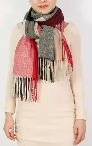 Wander Agio Women's Fashion Long Shawl Big Grid Winter Warm Lattice Large Scarf - 2