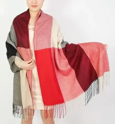 Wander Agio Women's Fashion Long Shawl Big Grid Winter Warm Lattice Large Scarf - 3
