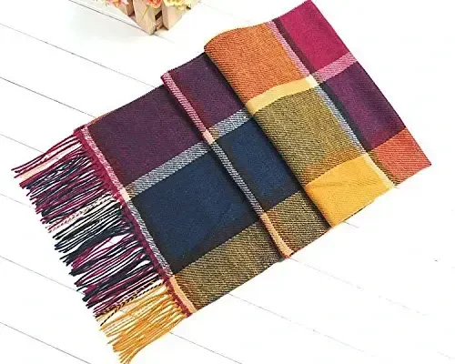 Wander Agio Women's Fashion Long Shawl Big Grid Winter Warm Lattice Large Scarf - 4